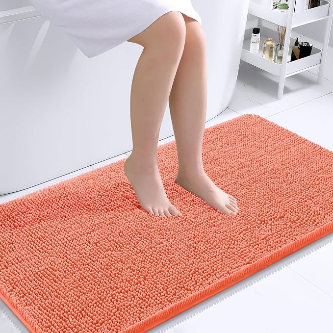 OLANLY Bathroom Runner Rugs 40x24, Extra Soft Absorbent Chenille Bath Rugs | Coral, Quick-Drying Rubber Backing, Machine Washable Long Bath Mat for Bathroom Floor, Tub and Shower, Home Decor Accessories