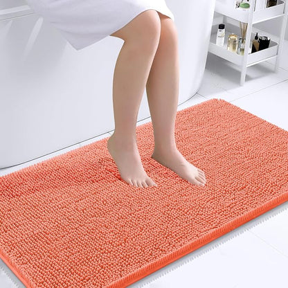 OLANLY Bathroom Runner Rugs 40x24, Extra Soft Absorbent Chenille Bath Rugs | Coral, Quick-Drying Rubber Backing, Machine Washable Long Bath Mat for Bathroom Floor, Tub and Shower, Home Decor Accessories