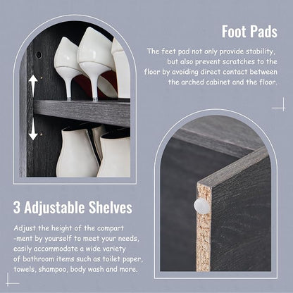 IFBUY 67" Tall Arched Bathroom Storage Cabinet, 8-Tier Modern Farmhouse Storage Cabinet with Adjustable Shelves, Wood Freestanding Cabinet for Bathroom, Living Room, Entryway, Hallway (Dark Grey)