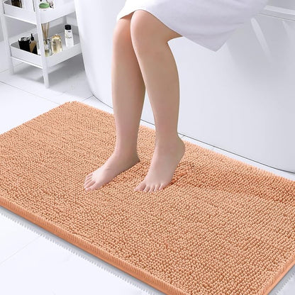 OLANLY Bathroom Runner Rugs 44x24, Extra Soft Absorbent Chenille Bath Rugs | Peach, Quick-Drying Rubber Backing, Machine Washable Long Bath Mat for Bathroom Floor, Tub and Shower, Home Decor Accessories