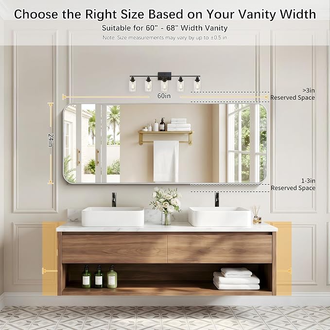 DESBING 60"x24" Bathroom Mirror for Over Sink, Silver Framed Wall Mirror | High-Definition Shatterproof Vanity Mirror with Rounded Corner for Bedroom Living Room Entryway Horizontally or Vertically