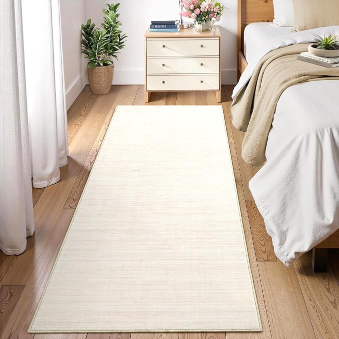 Garvee Modern Solid Color Rug 2x6 Washable Runner Rug for Hallway, Beige | Non Slip Non Shedding Contemporary Stain Resistant Low Pile Soft Minimalist Mats for Bedroom Kitchen Entryway