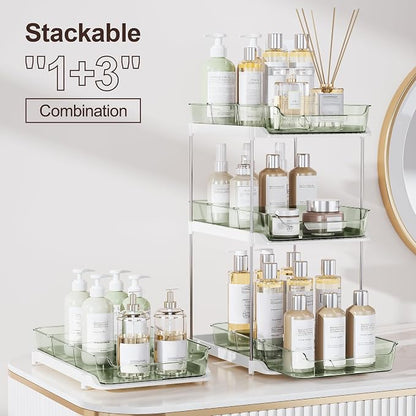 Delamu 2-Tier Multi-Purpose Bathroom Under Sink Organizers and Storage, Stackable Kitchen Pantry Organization, Pull Out Medicine Cabinet Organizer with Movable Dividers, Light Green, 2 Pack