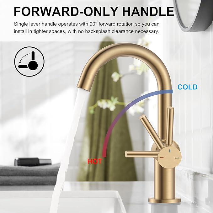 Champagne Bronze Bathroom Faucet 1 Hole, Single Handle Vanity Faucet | Bathroom Sink Faucet with Pop Up Drain & 6 Inch Deck Plate, Lead-Free cUPC & NSF Certified, 1 Handle Faucet for Vanity RV Bar