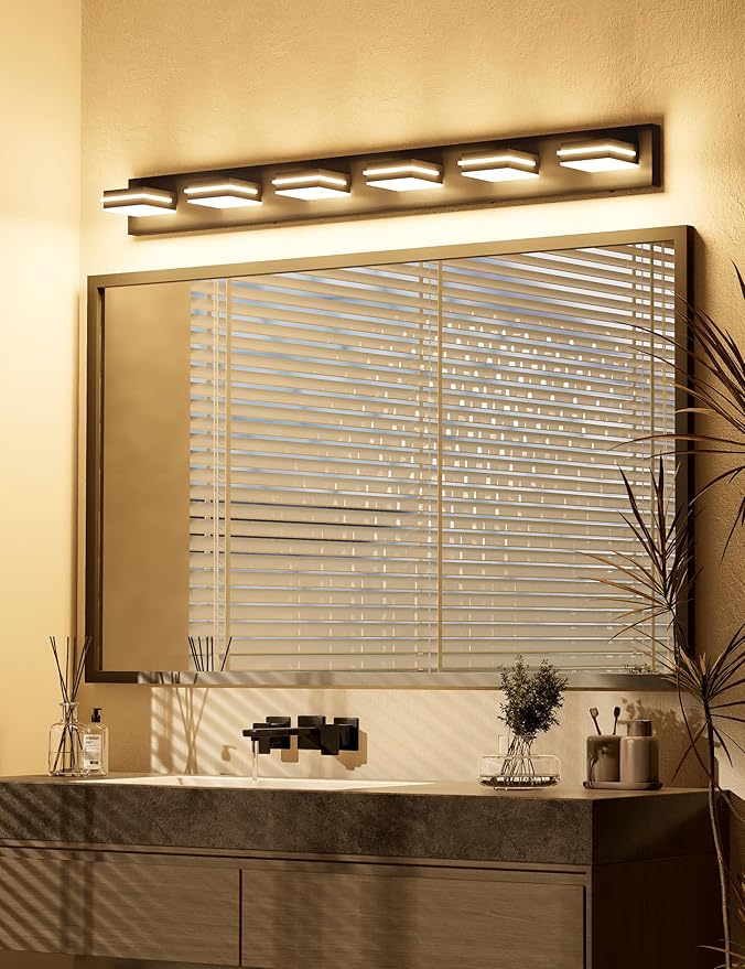 VOLISUN Modern Bathroom Vanity Light Fixtures (6-Light, 48-Inch), 5CCT Dimmable Lighting Fixtures Over Mirror, 360 Rotatable Head, Black LED Vanity Lights
