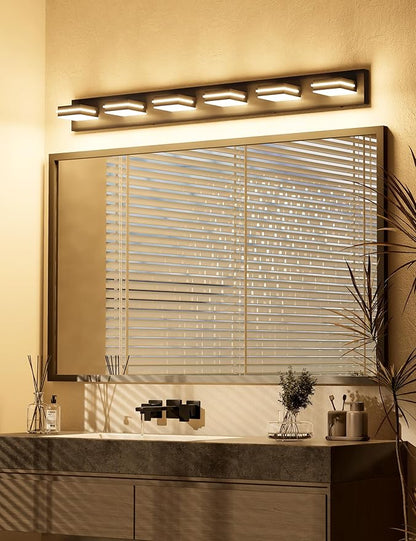 VOLISUN Modern Bathroom Vanity Light Fixtures (6-Light, 48-Inch), 5CCT Dimmable Lighting Fixtures Over Mirror, 360 Rotatable Head, Black LED Vanity Lights