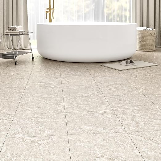 20 Pack Cover 20 Sq.Ft Peel and Stick Floor Tiles, 12” x 12” Self Adhesive Vinyl Flooring Easy DIY Installation for Kitchen, Living Room, Laundry, RV, Beige Stone