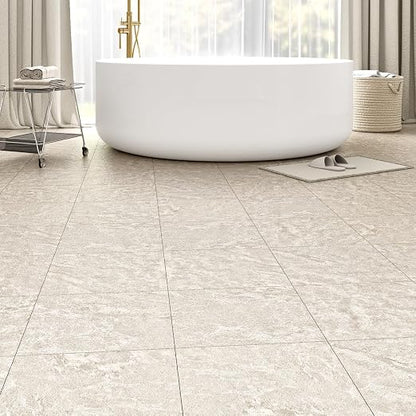 40 Pack Cover 40 Sq.Ft Peel and Stick Floor Tiles, 12” x 12” Self Adhesive Vinyl Flooring Easy DIY Installation for Kitchen, Living Room, Laundry, RV, Beige Stone