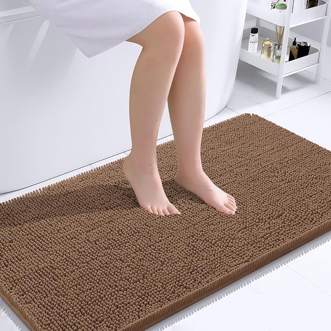 OLANLY Bathroom Runner Rugs 44x24, Extra Soft Absorbent Chenille Bath Rugs, Rubber Backing Quick Dry, Machine Washable Long Bath Mats for Bathroom Floor, Tub and Shower, Home Decor Accessories, Mocha | Mocha, Quick-Drying Rubber Backing, Machine Washab...