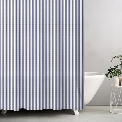 Stripe Cotton Toile Shower Curtain Ticking Stripe Woven Print Curtain Bathroom Decor for Traditional and Contemporary Style Kitchen Bath Home(Navy Blue and White,72 x 72 Inches)