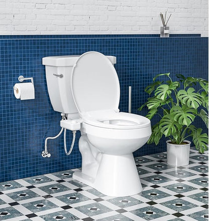 Ultra-Slim Bidet Attachment, Self-Cleaning Dual Nozzle (Feminine/Posterior Wash), Accessibility-Enhanced Large Buttons, Quick-Release, Non-Electric Fresh Water System with Adjustable Pressure