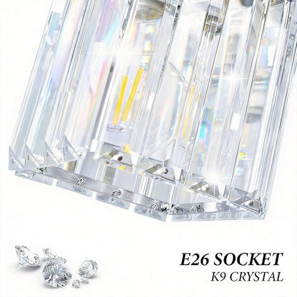 Brushed Chrome Crystal Bathroom Vanity Light, 4-Light Modern Bathroom Lighting Fixtures Over Mirror,Chrome Wall Sconce Light Fixtures with Square Shade
