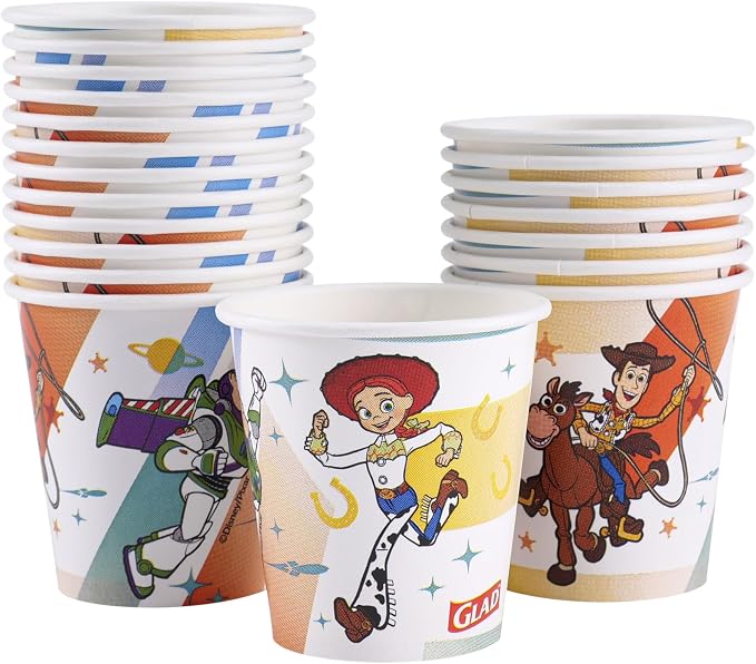 Glad for Kids Disney Pixar Toy Story Mini Paper Cups, 3 Oz, 20 Count, 18-Pk | Soak-proof bathroom rinse cups sized for little hands, colorful Toy Story characters