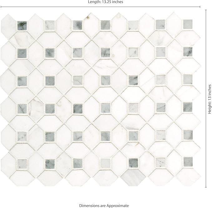 MSI Bianco Dolomite Dotty Polished Marble Mesh-Mounted Mosaic Tile for Kitchen Backsplash, Bathroom Wall, Accent Wall, and Shower