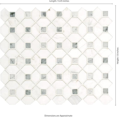 MSI Bianco Dolomite Dotty Polished Marble Mesh-Mounted Mosaic Tile for Kitchen Backsplash, Bathroom Wall, Accent Wall, and Shower