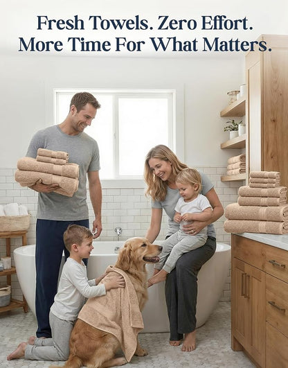 LANE LINEN Towel Set Quick Dry 100% Cotton 24 Piece Soft Absorbent - Beige | Towels And Washcloths - Ring-Spun Durability, Terry Weave Comfort, Soft & Long-Lasting, Easy-Care