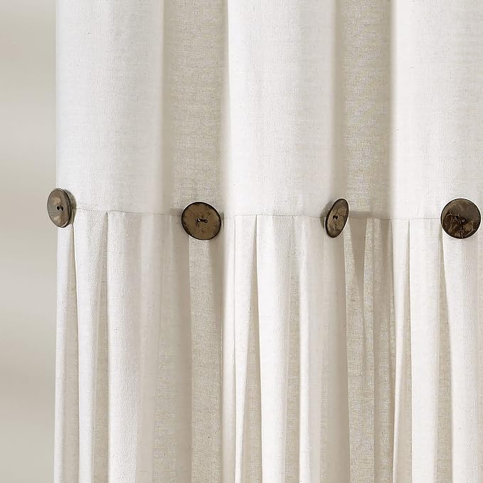 Lush Decor Linen Button Shower Curtain, 72" W x 78" L, Off White - Extra Long Shower Curtains - White Shower Curtain Fabric - Farmhouse Bathroom Decor