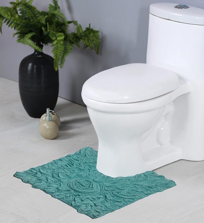 Home Weavers Bell Flower Collection 100% Cotton Tufted Bath Rugs, Extra Soft and Absorbent Bath Rugs, Non-Slip Bath Mats, Machine Washable, Bath Mats for Bathroom Floor, 20"x20" Contour, Turquoise