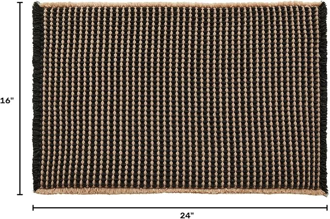 TYUU Waffle Bath Mat, Small Boho Bathroom Rugs Non Slip 24x16 Khaki & Black | Super Absorbent Quick Dry Bath Rug, Non-Slip Backing, Soft Waffle Washable Farmhouse Bathroom Mats, Tub, Shower & Home Decor
