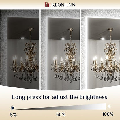 Keonjinn Bathroom Mirror with Lights 40 x 28 Inch, LED Mirror with Backlit, Anti Fog Lighted Mirror with Stepless Dimmable, UL Listed LED Driver, Waterproof, CRI90+, HD Tempered Glass