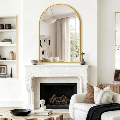 FGU Arched Bathroom Mirror for Over Sink 40"x28" Gold Vanity Mirror | Wall Mounted, HD Tempered Shatter-Proof Glass, Rust-proof Arched Metal Frame, Arch Mirror for Bedroom, Living Room, Entryway