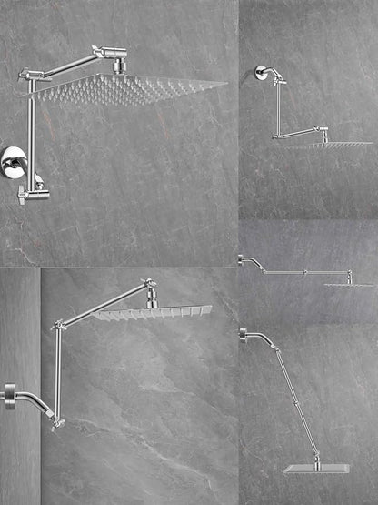 All Metal Rain Shower Head, 10'' High Pressure Rainfall Square Showerhead with 16" Shower Head Extension Arm, Stainless Steel Adjustable Shower Arm Extender, Waterfall fixed Showerheads, Chrome