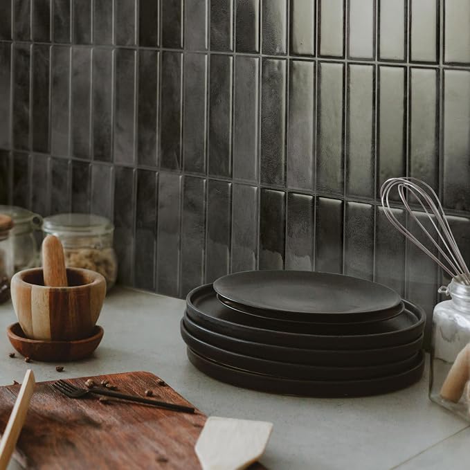 Smart Tiles Peel and Stick backsplash, Stacked Graphite Black, 11.43"x9" | Pack of 5 (3.5 sq ft), Glossy, Heat/Moisture Resistant, Low VOC, Kitchen/Bathroom, Renter Friendly, Made in Canada