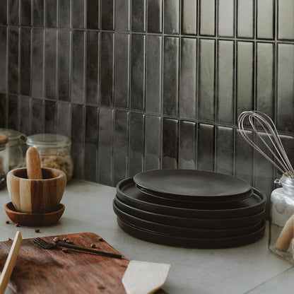 Smart Tiles Peel and Stick backsplash, Stacked Graphite Black, 11.43"x9" | Pack of 5 (3.5 sq ft), Glossy, Heat/Moisture Resistant, Low VOC, Kitchen/Bathroom, Renter Friendly, Made in Canada