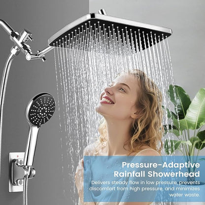 Shower Head with Handheld,High Pressure Chrome Rain Shower Head | Regaderas Para Shower,11.8" Rectangular,Rainfall Shower Head,Dual Shower Head,Bathroom Decor,Extension Arm,5 Spray Mode