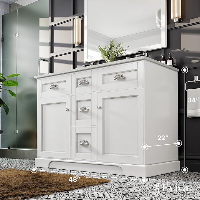 Eviva Epic 48 in. White Double Sink Bathroom Vanity with White Carrara Quartz Countertop