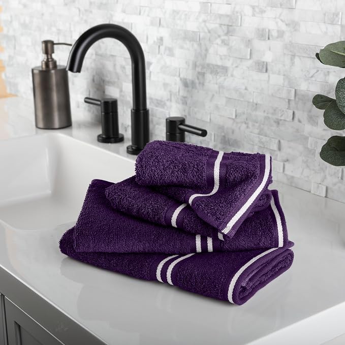 Lavish Home Rio 100% Cotton Towel Set - Eggplant, Medium, 8 Piece | Includes 2 Bath Sheets, 2 Hand Towels, 2 Wash Cloths, 2 Fingertip Sheets, Soft 575 GSM Cotton Set for Shower, Gym, Dorm, Spa