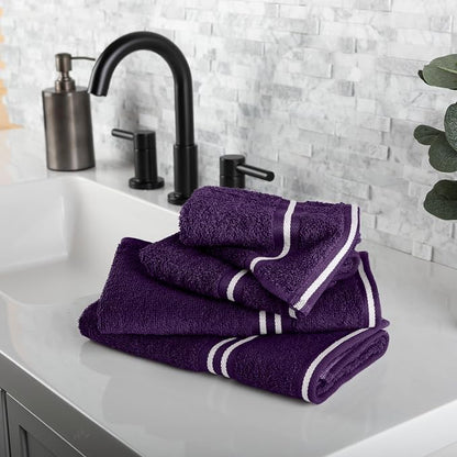 Lavish Home Rio 100% Cotton Towel Set - Eggplant, Medium, 8 Piece | Includes 2 Bath Sheets, 2 Hand Towels, 2 Wash Cloths, 2 Fingertip Sheets, Soft 575 GSM Cotton Set for Shower, Gym, Dorm, Spa