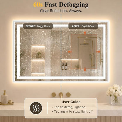 30"x40" LED Bathroom Mirror with Lights, Backlit + Front Lit, Anti-Fog | Lighted Bathroom Mirror with One-Piece Aluminum Alloy Frame, HD Shatterproof Tempered Glass, Dimmable, Memory Function