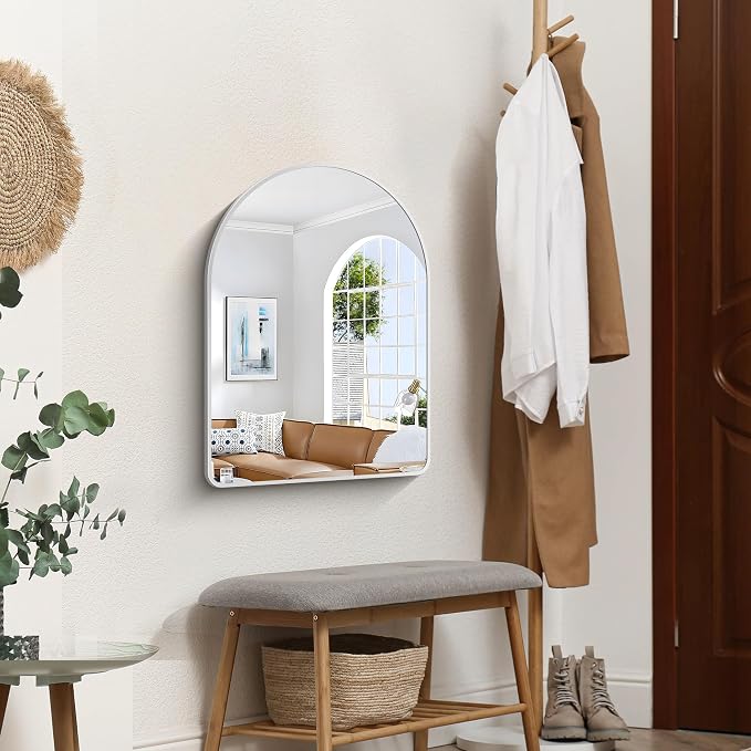 FORBATH Arched Bathroom Mirror 20x28 Inch, Silver Bathroom Mirror Wall Mounted Modern Aluminum Alloy Frame Arch Mirror for Bedroom Living Room Entryway, Hanging or Leaning Against Wall