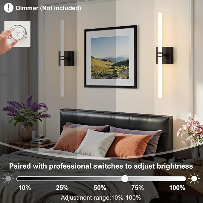 Black Bathroom Light Fixture LED Vanity Light 22" Wall Sconce | 5CCT Dimmable Wall Light, Modern 360° Lighting, 18W Hardwired Vanity Light for Bathroom, Flicker-Free