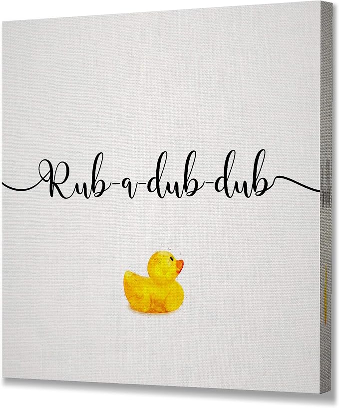 Renditions Gallery Rub Dub Rubber Ducky Bathroom Décor Gallery Wrapped Canvas Wall Art, 12x12, Rub-a-dub-dub (WC31-IHB2-R)