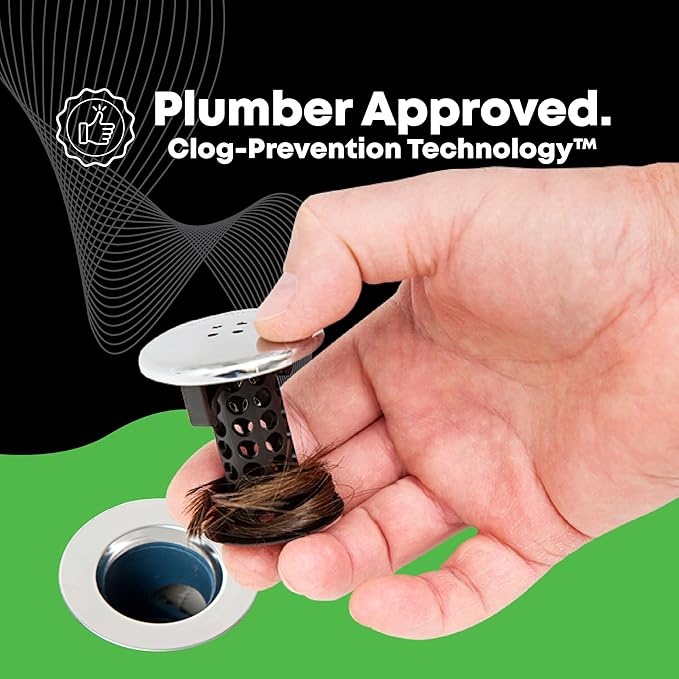 SinkShroom Chrome Edition Revolutionary Bathroom Sink Drain Protector Hair Catcher, Strainer, Snare, Black