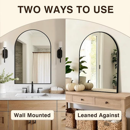 Arched Bathroom Vanity Mirror for Over Sink, 30”x20”, Black | HD Tempered Glass, Anti-Rust Metal Frame, Hanging or Leaning, Wall Mirrors for Bathroom Sink, Bedroom, Living Room, Entryway