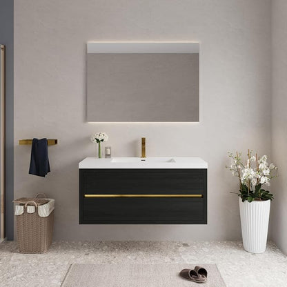 Modern 48" Wall-Mounted Bathroom Vanity with Sink | Floating Storage Cabinet, Stone Resin Countertop, Soft Close Drawers | Espresso Wood