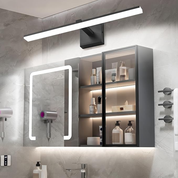 Black Bathroom Vanity Lights- 24inch Modern LED Bathroom Light Fixtures Dimmable Vanity Light Acrylic Bath Room Lighting Fixture Over Mirror