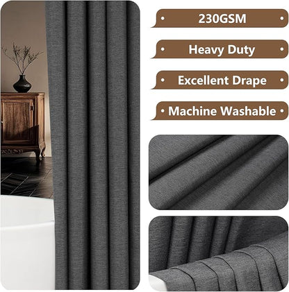 Rustic Country Linen Look Shower Curtain Charcoal Grey, Heavyweight Faux Linen Polyester Fabric Shower Curtain Water-Resistant, 72 x 72 Inch Dark Gray Bath Curtain Washable for Bathroom Hotel