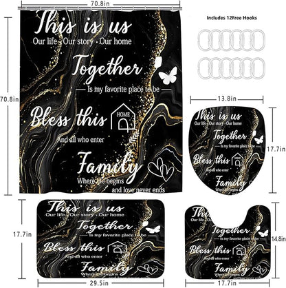 AZHM Family Shower Curtain Set Black Home Bathroom Set with Shower Curtain and Rugs and Accessories Marble Background Bathroom Decor with 12 Hooks