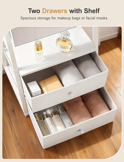 Nicetree Jewelry Cabinet Armoire, 2 Drawers, Full Length Mirror, Pure White | Standing Mirror Jewelry Cabinet, Lockable Jewelry Armoire with Mirror, Adjustable Angles, Easy Assembly, Gift Idea, HD Glass