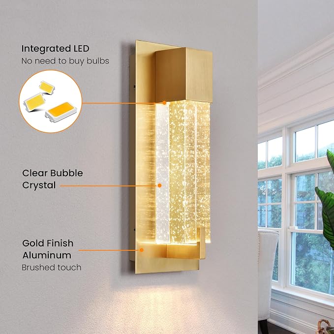 WOSHITU LED Wall Sconce Light: 11 Inch Gold Modern Sconces Wall Lighting 3000K Dimmable Crystal Wall Lamps Indoor Bathroom Sconce Wall Mount Light Fixtures for Living Room/Bedroom/Hallway