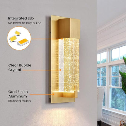 WOSHITU LED Wall Sconce Light: 11 Inch Gold Modern Sconces Wall Lighting 3000K Dimmable Crystal Wall Lamps Indoor Bathroom Sconce Wall Mount Light Fixtures for Living Room/Bedroom/Hallway