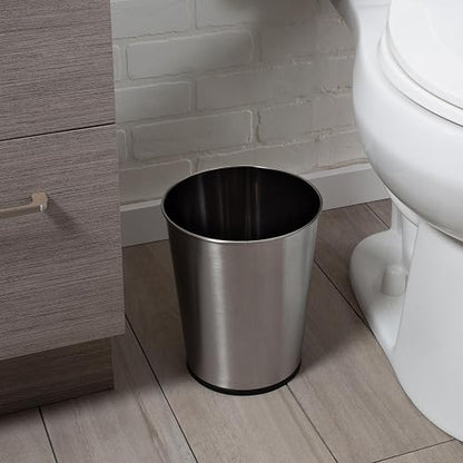 Bath Bliss 5 Liter Small Wastebasket | 2 Pack | Round Open Top | Trash Can | Bathroom | Bedroom | Kitchen | Office | Dorm | Disposal Waste Bin | Garbage | Stainless Steel