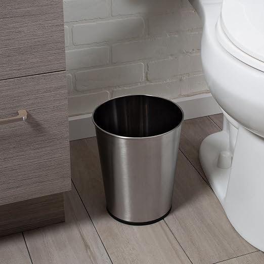 Bath Bliss 5 Liter Small Wastebasket, Stainless Steel | Compact Round Open Top Trash Can | Durable Bathroom Bedroom Dorm Office Garbage Bin | Stylish Space-Saving Waste Disposal Container