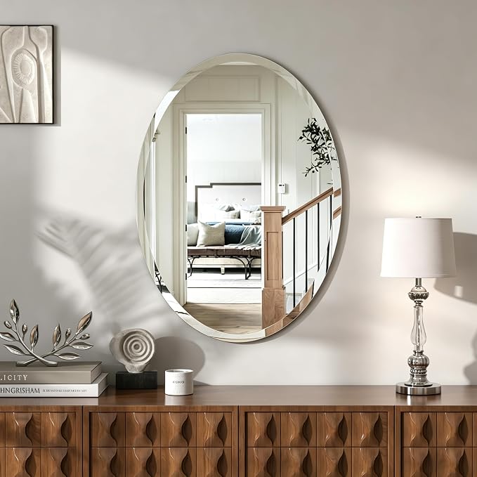 28x20 Inch Bathroom Mirrors for Over Sink, Frameless Mirrors for Wall | Beveled Bathroom Mirror, Bathroom Vanity Mirror for Bedroom Living Room Entryway Home Decor