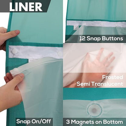 River Dream No Hook Slub Textured Shower Curtain with Snap-in PEVA Liner Set - 71" x 74"(72"), Hotel Style with See Through Top Window, Machine Washable & Water Repellent, Teal, 71x74