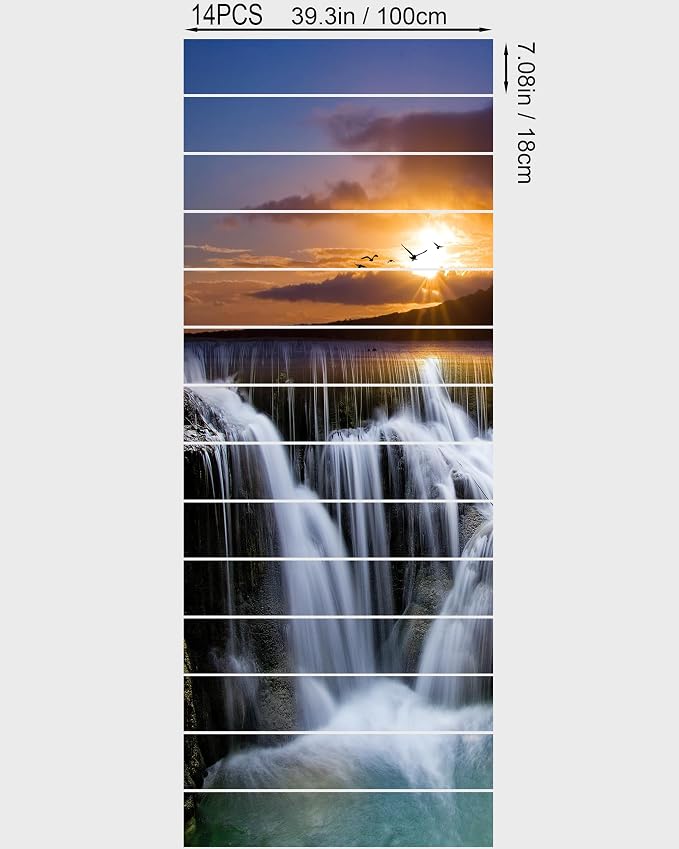FLFK Stair Riser Decals,Waterfall Vinyl Sticker for Stairs Decoration,14Pcs 39.3"X7.08"